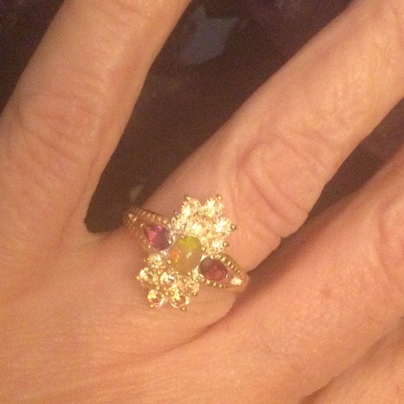 Genuine Fiery Opal & Garnet Ring